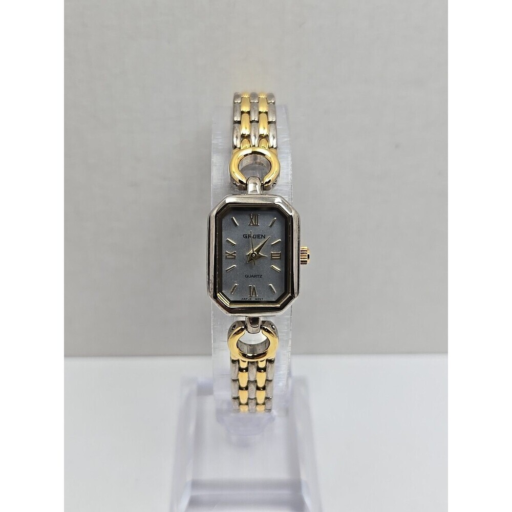 Gruen Womens Gold Silver Two Tone Watch Bracelet New Battery Dainty Quartz Japan